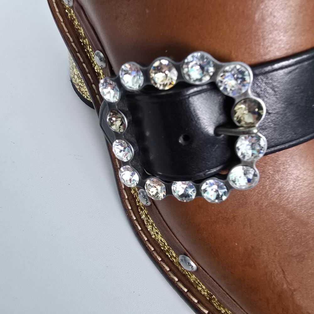 Coach Clog Slide Glitter Heel Brown Leather Shearling Insole Swarovski Crystal 7 - Picture 13 of 13